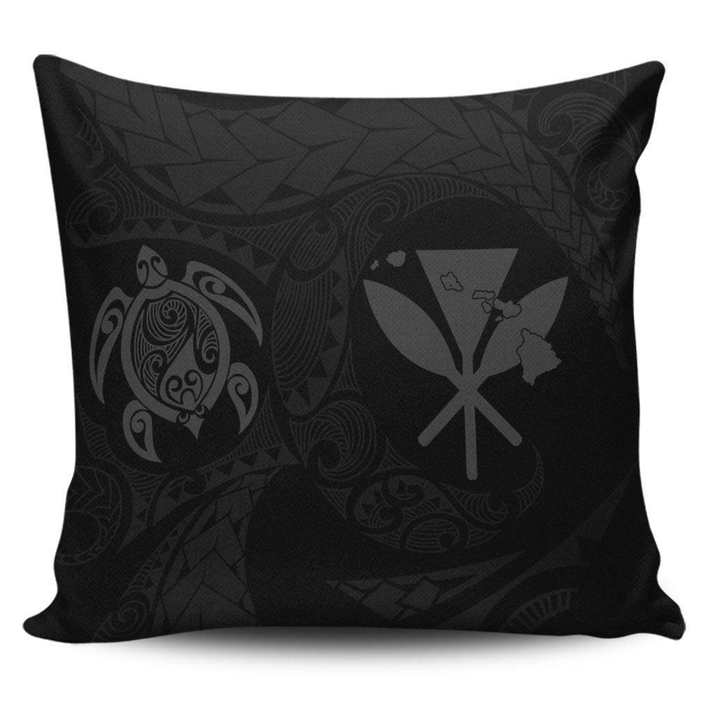 Hawaiian Kanaka Turtle Polynesian Pillow Covers Gray AH Pillow Covers Black - Polynesian Pride