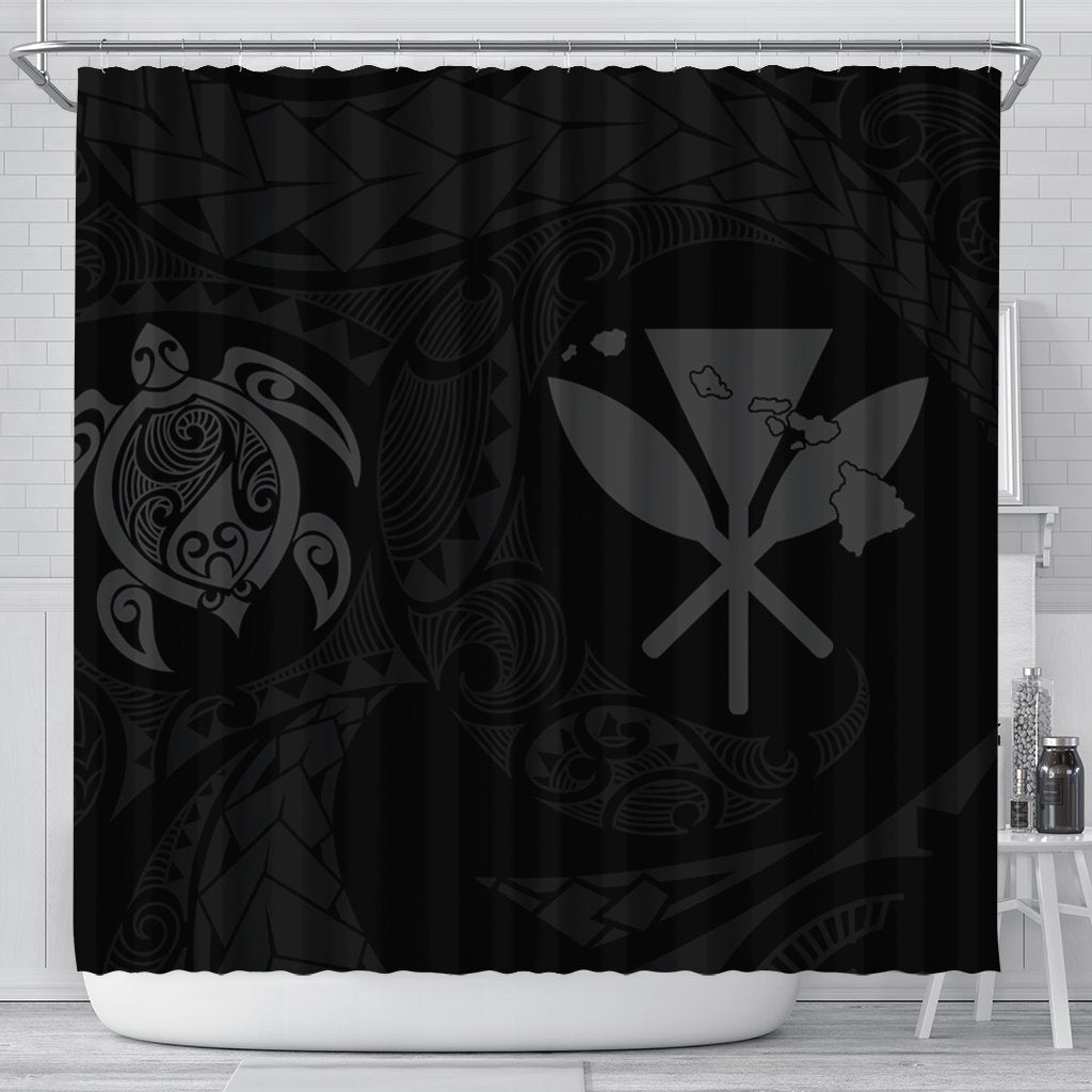 Hawaiian Kanaka Turtle Polynesian Shower Curtain Gray AH 177 x 172 (cm) Black - Polynesian Pride