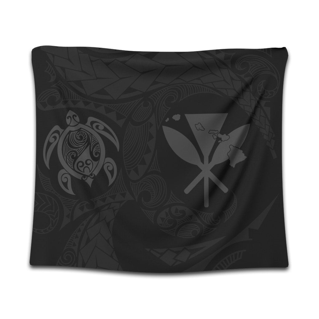 Hawaiian Kanaka Turtle Polynesian Tapestry Gray AH Wall Tapestry Black - Polynesian Pride