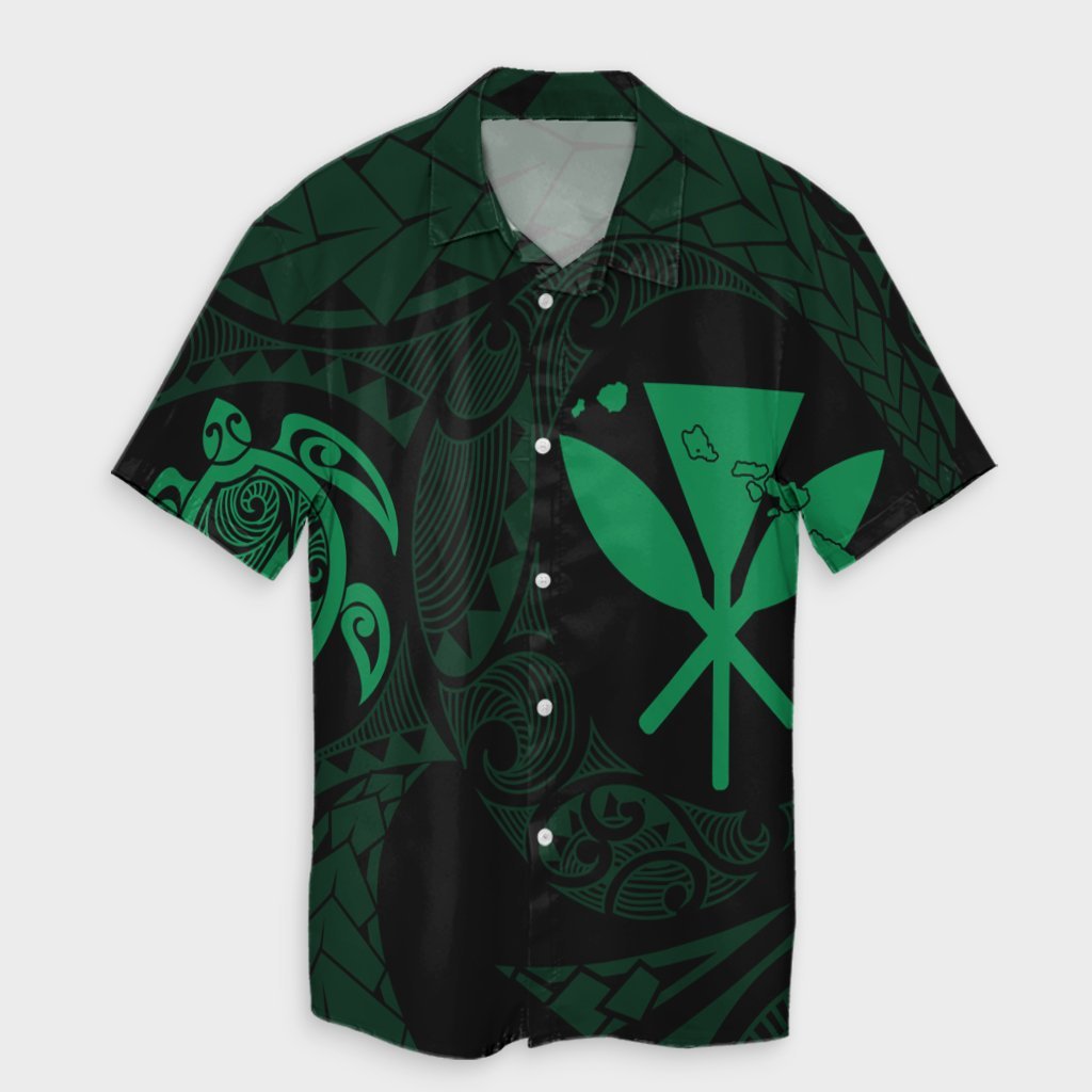 Hawaiian Kanaka Turtle Polynesian Hawaiian Shirt Green AH Unisex Black - Polynesian Pride