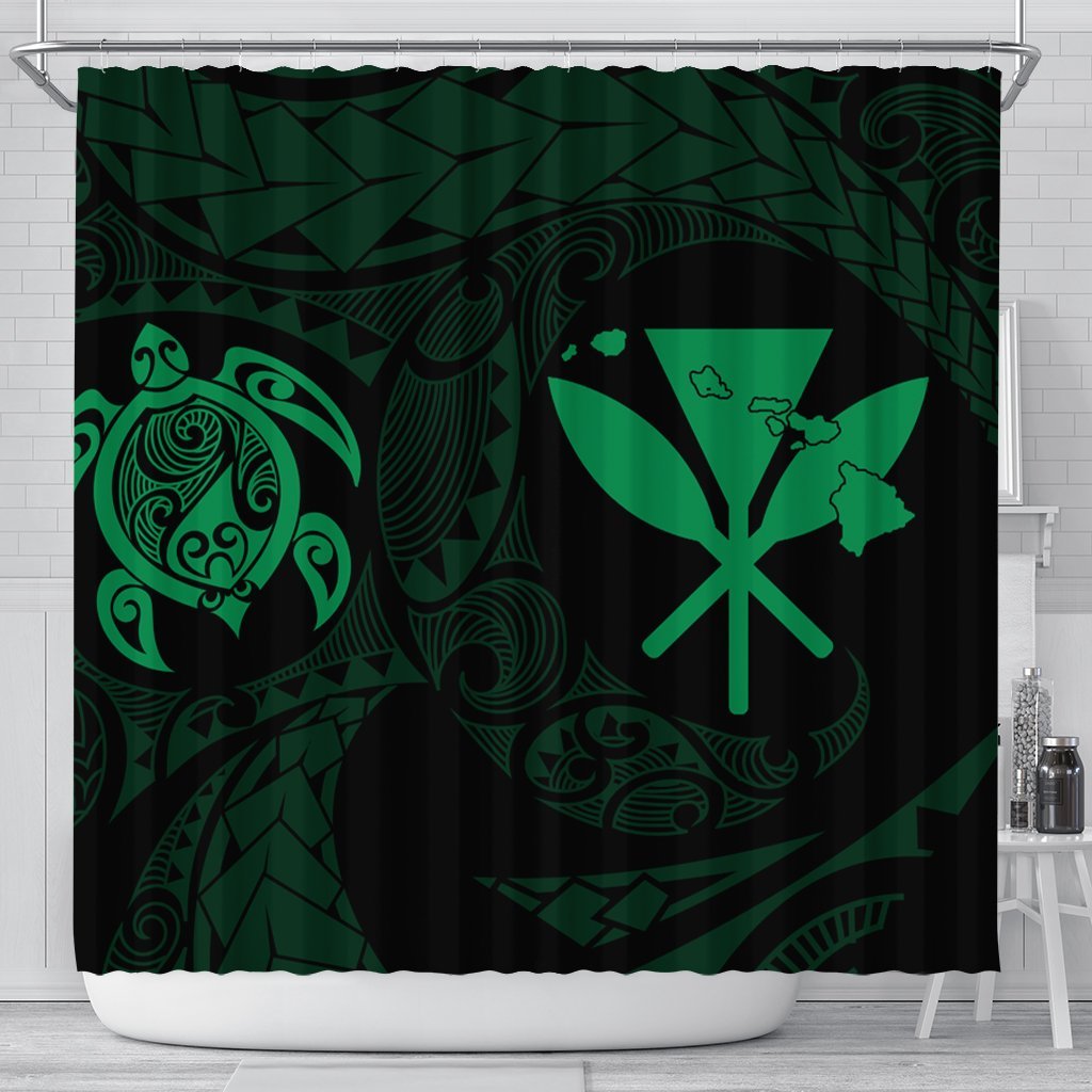 Hawaiian Kanaka Turtle Polynesian Shower Curtain Green AH 177 x 172 (cm) Black - Polynesian Pride