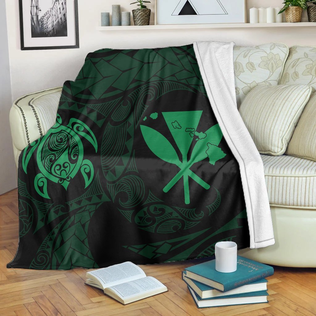 Hawaiian Kanaka Turtle Polynesian Premium Blankets Green AH White - Polynesian Pride