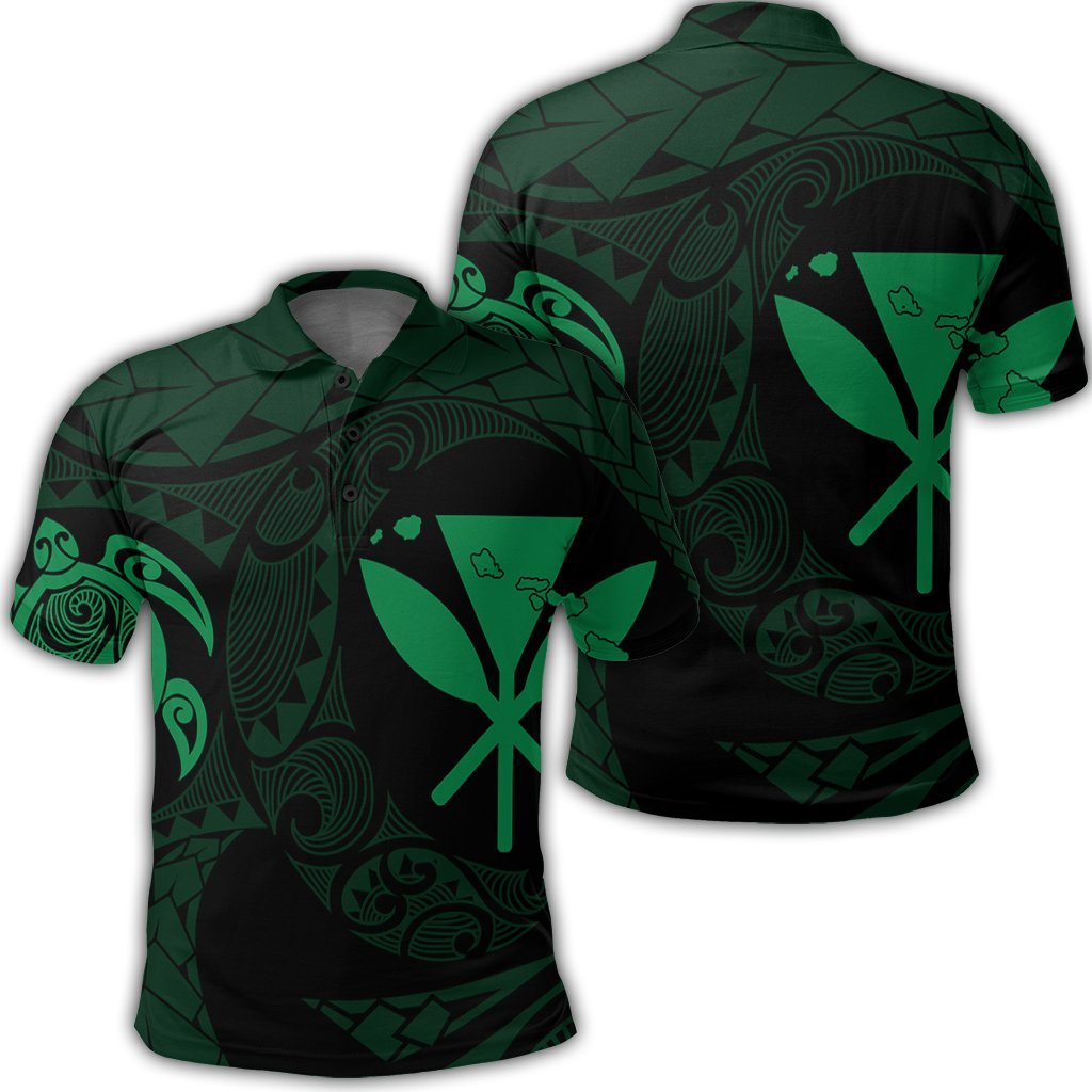 Hawaiian Kanaka Turtle Polynesian Polo Shirt Green Unisex Black - Polynesian Pride