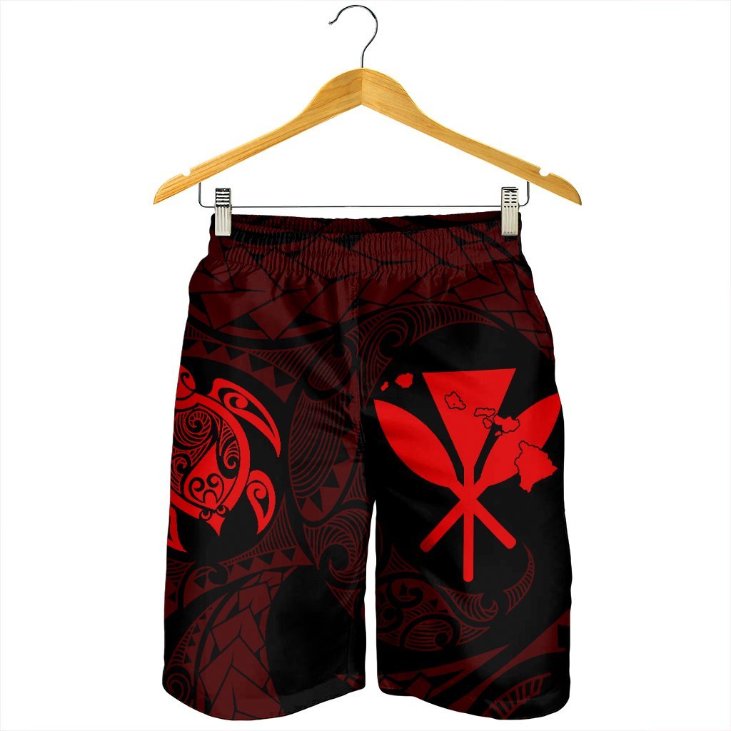Hawaiian Kanaka Turtle Polynesian Men's Shorts Red AH - Polynesian Pride