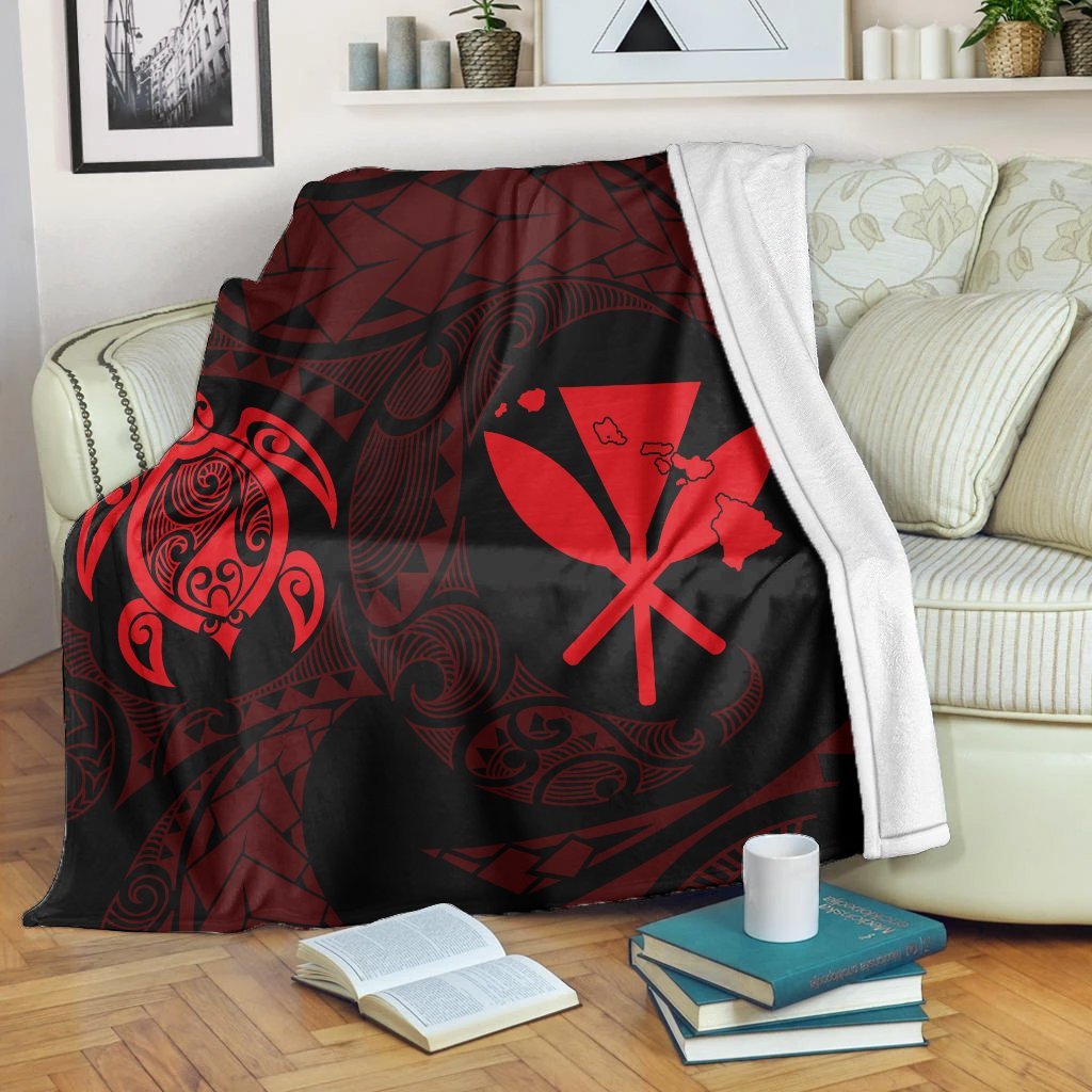 Hawaiian Kanaka Turtle Polynesian Premium Blankets Red AH White - Polynesian Pride