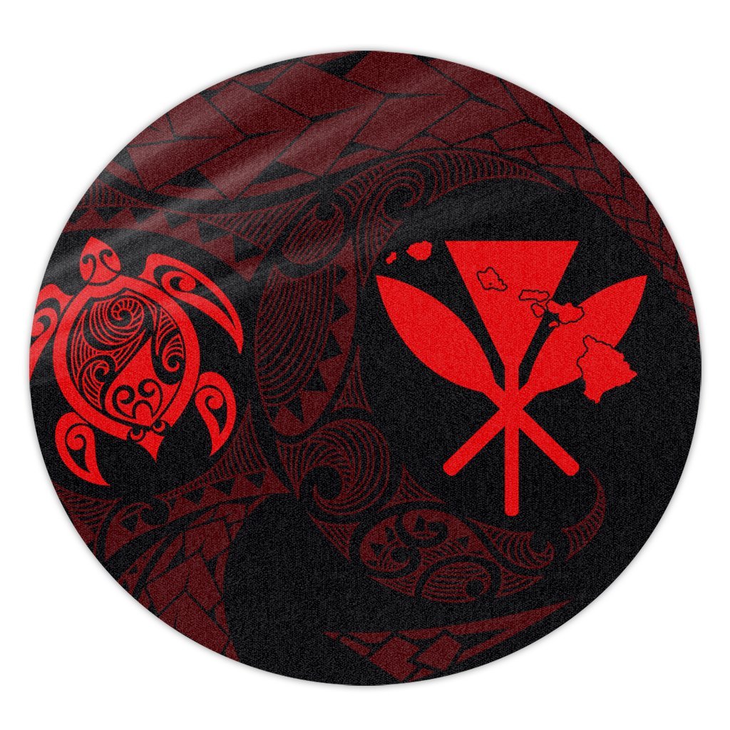 Hawaiian Kanaka Turtle Polynesian Round Carpet Red AH Round Carpet Luxurious Plush - Polynesian Pride