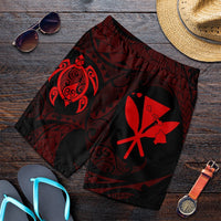 Hawaiian Kanaka Turtle Polynesian Men's Shorts Red AH Art - Polynesian Pride