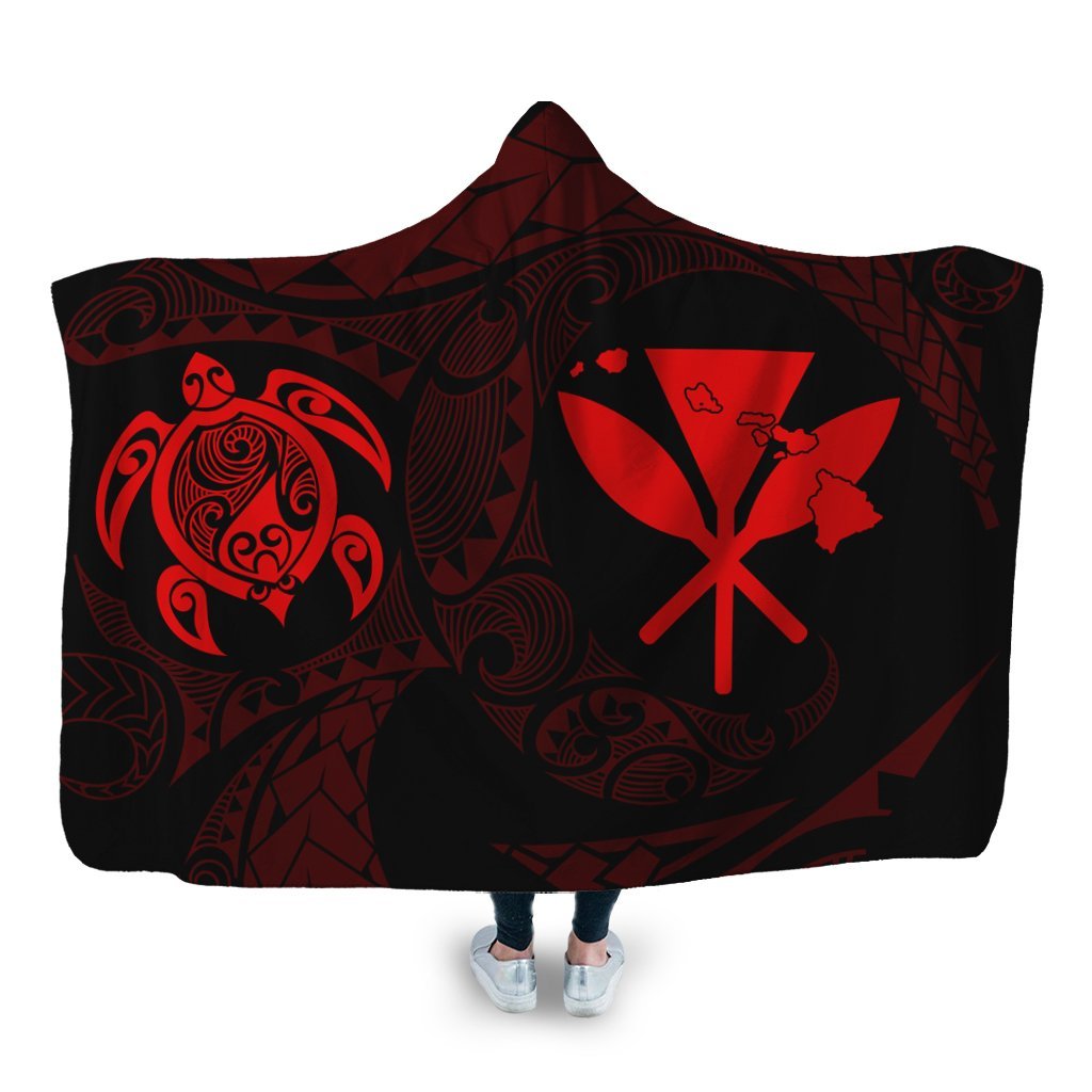 Hawaiian Kanaka Turtle Polynesian Hooded Blanket Red AH Hooded Blanket White - Polynesian Pride