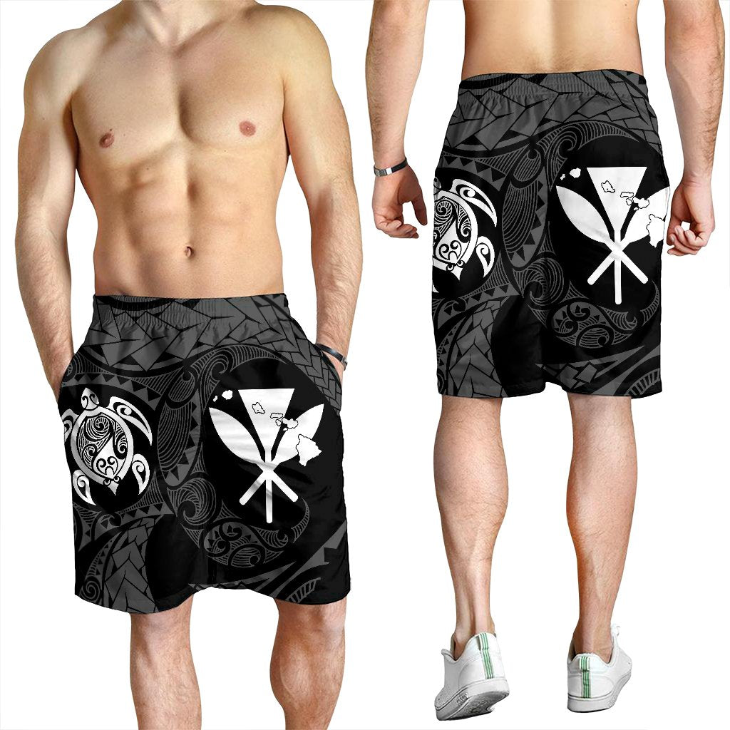 Hawaiian Kanaka Turtle Polynesian Men's Shorts White AH - Polynesian Pride