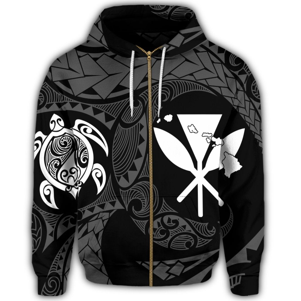 Hawaiian Kanaka Turtle Polynesian Zip Hoodie White - Polynesian Pride