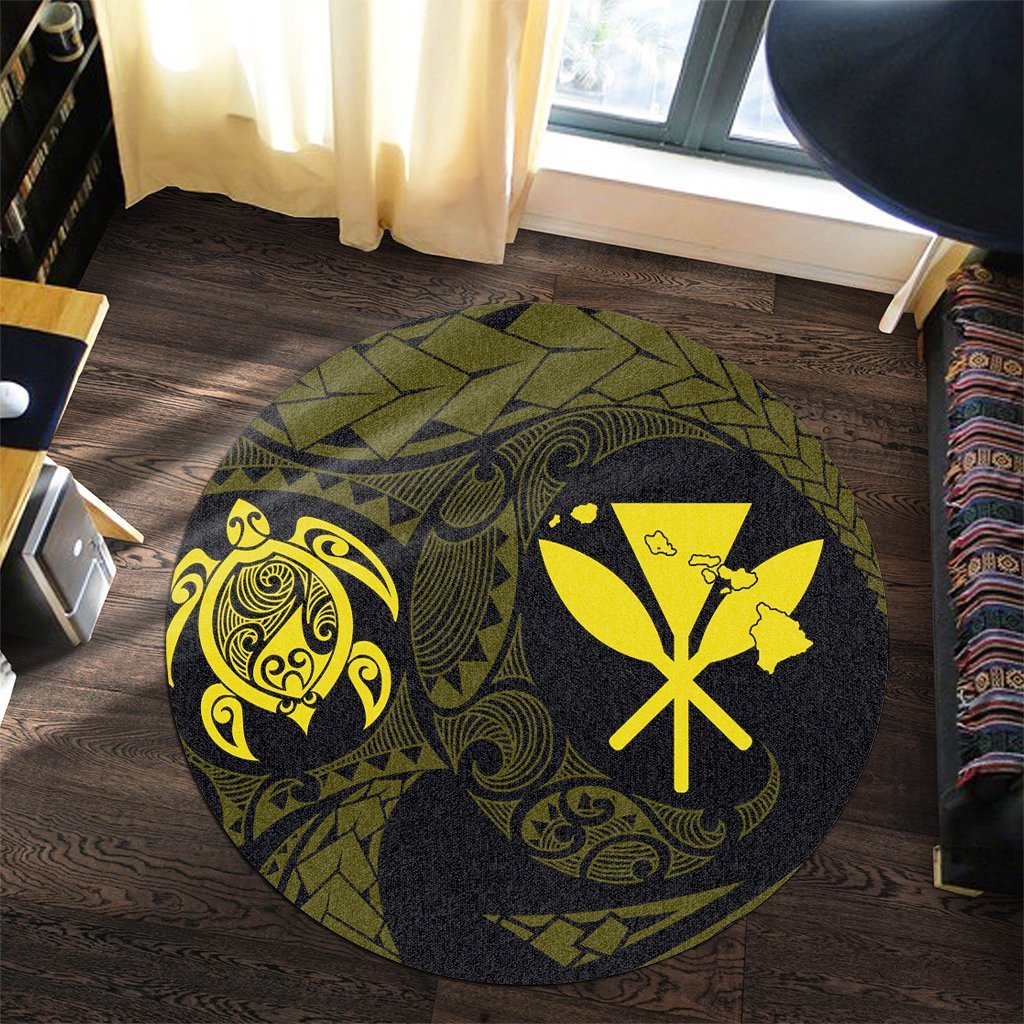 Hawaiian Kanaka Turtle Polynesian Round Carpet Yellow AH - Polynesian Pride
