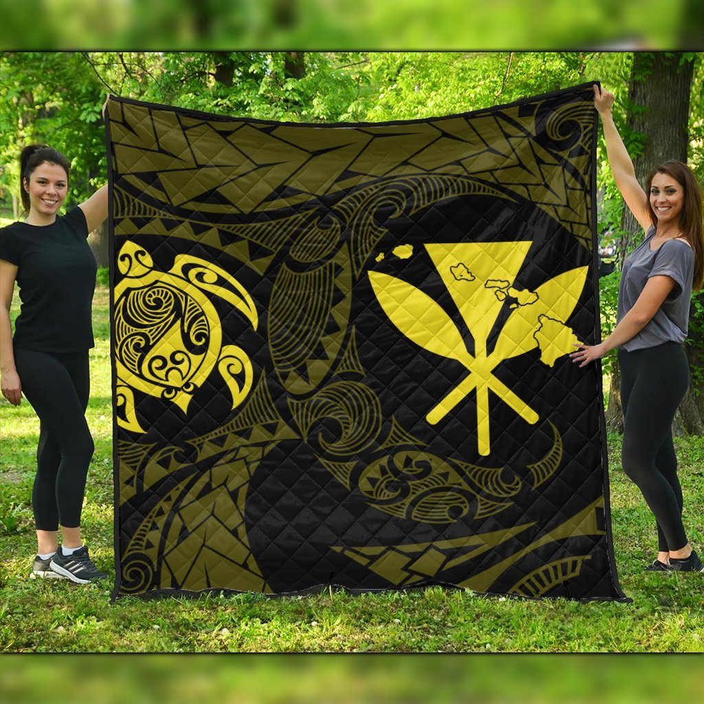 Hawaiian Kanaka Turtle Polynesian Premium Quilts Yellow AH Black - Polynesian Pride