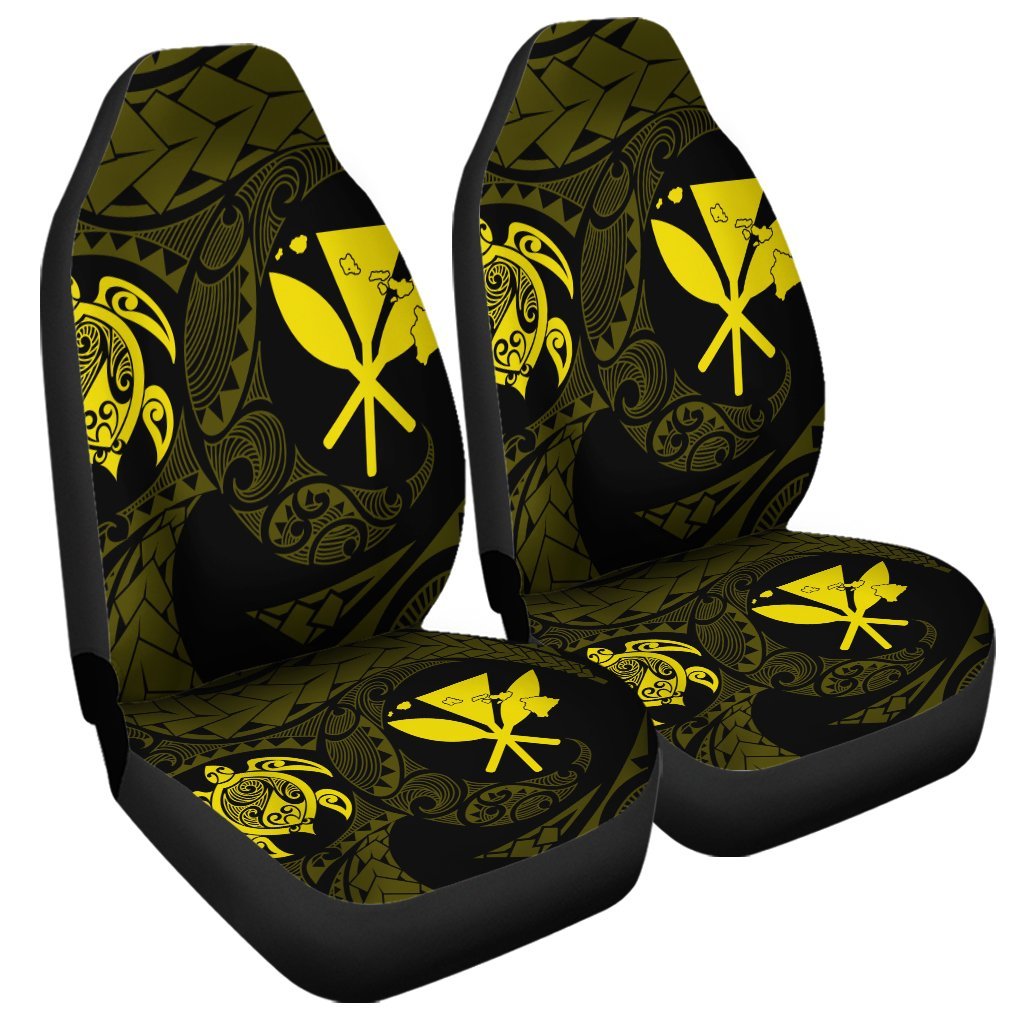 Hawaiian Kanaka Turtle Polynesian Car Seat Covers Yellow AH Universal Fit Black - Polynesian Pride