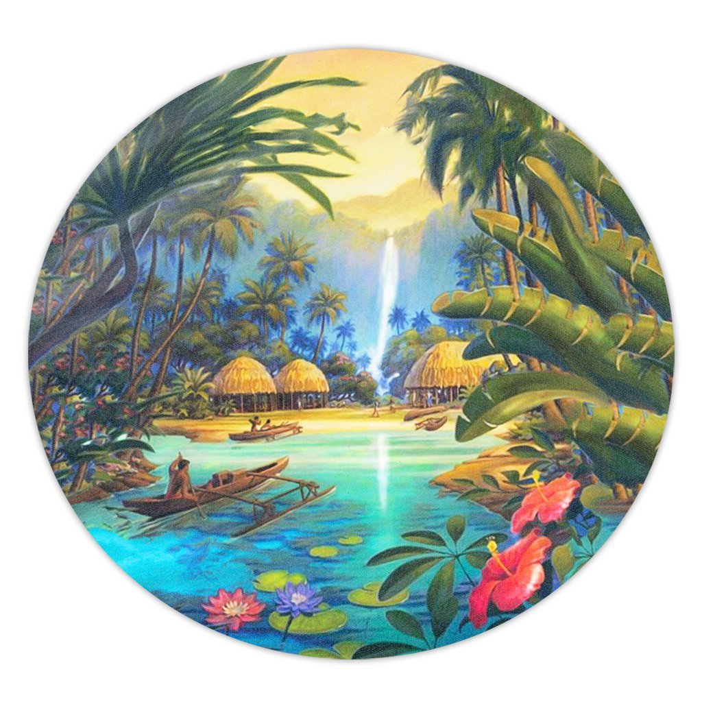 Hawaiian Living In Aboriginal Village Round Carpet - AH Round Carpet Luxurious Plush - Polynesian Pride