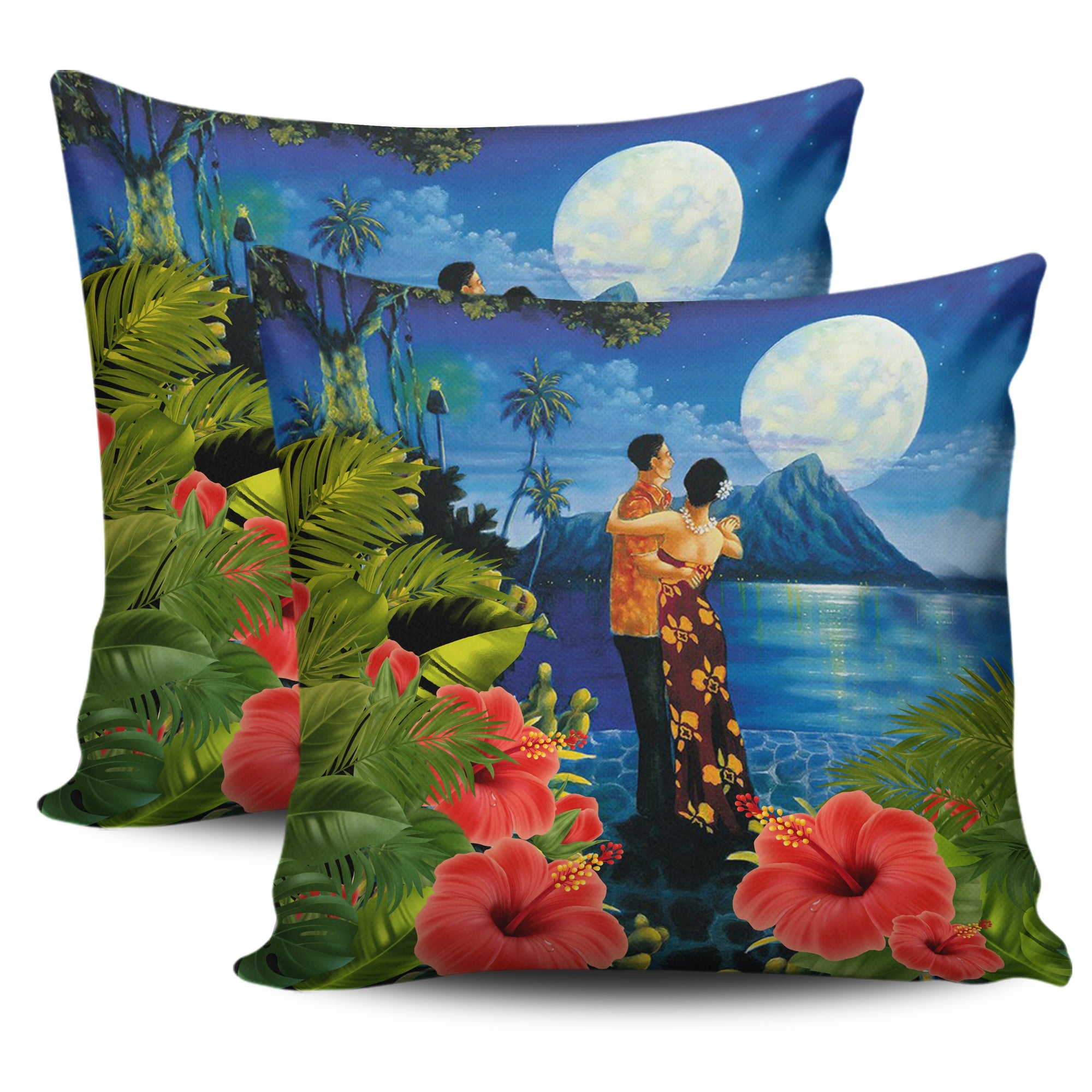 Hawaiian Lover - Couple Dancing Pillow Covers - AH One Size Blue - Polynesian Pride