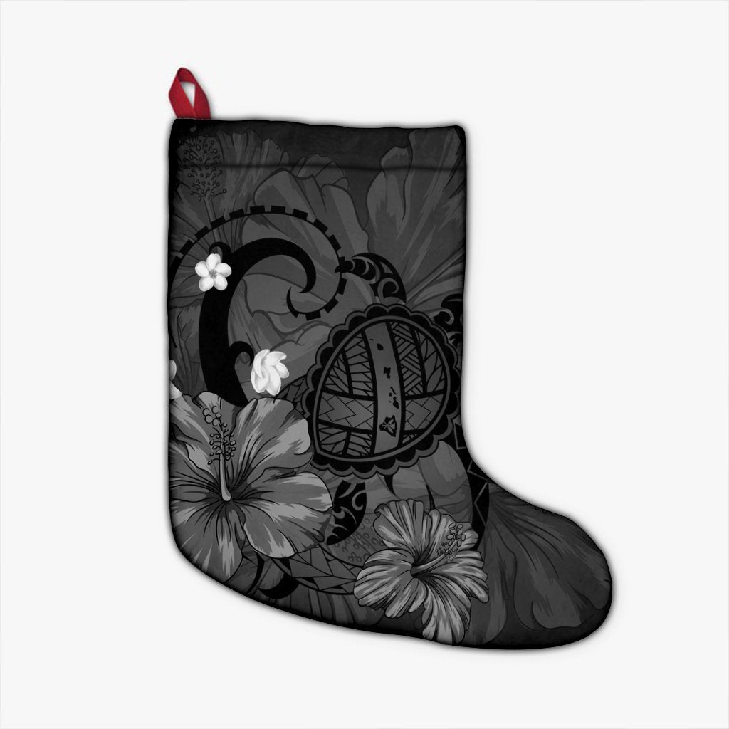 Hawaiian Map Big Turtle Hibiscus Plumeria Tribal Polynesian Christmas Stocking - Gray - AH Christmas Stocking 26 X 42 cm Black - Polynesian Pride