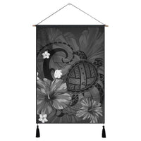 Hawaiian Map Big Turtle Hibiscus Plumeria Tribal Polynesian Hanging Poster - Gray - AH Hanging Poster Cotton And Linen - Polynesian Pride