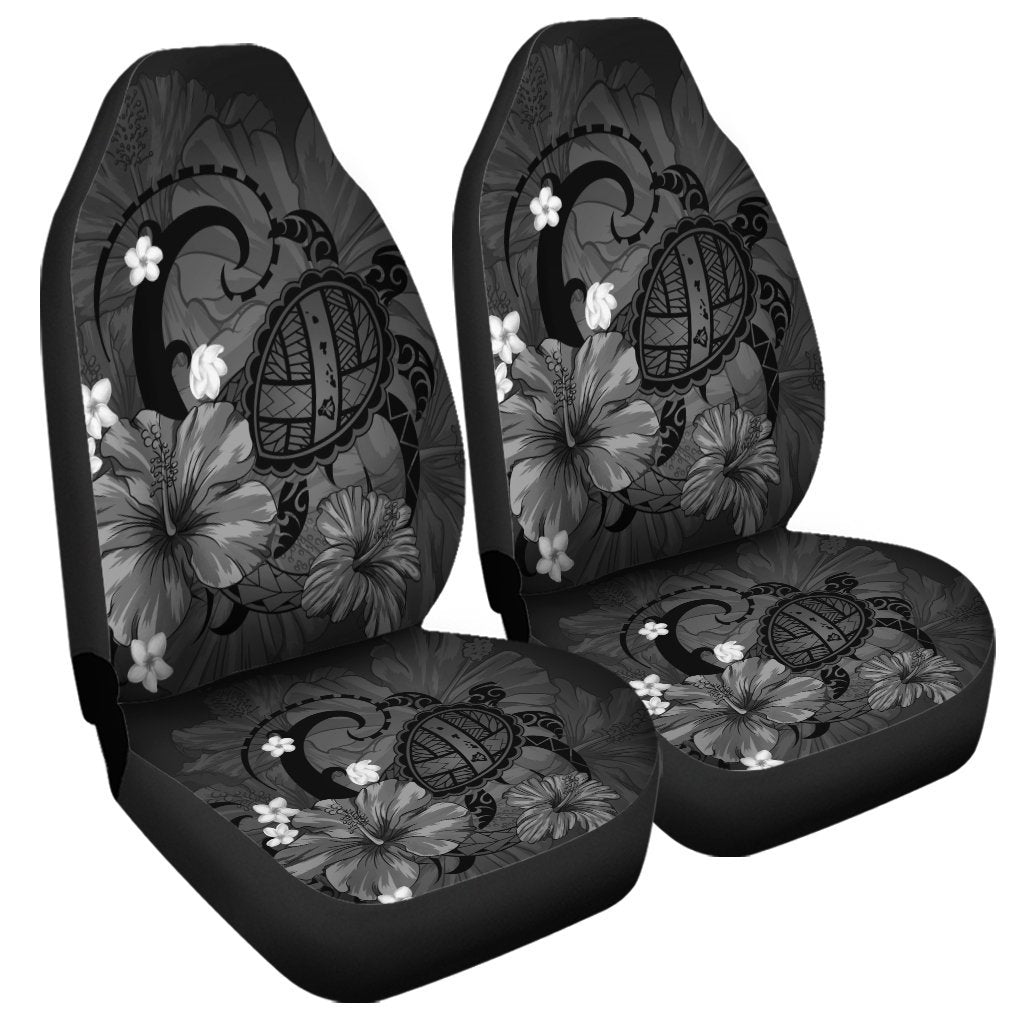 Hawaiian Map Big Turtle Hibiscus Plumeria Tribal Polynesian Car Seat Covers - Gray - AH Universal Fit Black - Polynesian Pride