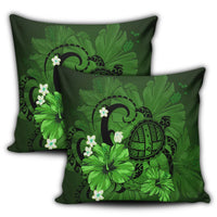 Hawaiian Map Big Turtle Hibiscus Plumeria Tribal Polynesian Pillow Covers - Green - AH - Polynesian Pride