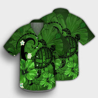 Hawaiian Map Big Turtle Hibiscus Plumeria Tribal Polynesian Hawaiian Shirt - Green - AH - Polynesian Pride