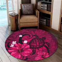 Hawaiian Map Big Turtle Hibiscus Plumeria Tribal Polynesian Round Carpet - Pink - AH - Polynesian Pride