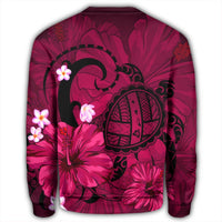 Hawaiian Map Big Turtle Hibiscus Plumeria Tribal Polynesian Sweatshirt - Pink - AH - Polynesian Pride