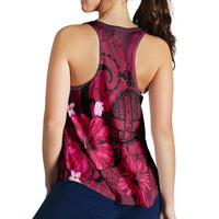 Hawaiian Map Big Turtle Hibiscus Plumeria Tribal Polynesian Racerback Tank - Pink - AH - Polynesian Pride