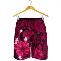 Hawaiian Map Big Turtle Hibiscus Plumeria Tribal Polynesian Men's Shorts - Pink - AH - Polynesian Pride