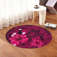 Hawaiian Map Big Turtle Hibiscus Plumeria Tribal Polynesian Round Carpet - Pink - AH - Polynesian Pride