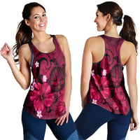 Hawaiian Map Big Turtle Hibiscus Plumeria Tribal Polynesian Racerback Tank - Pink - AH Black - Polynesian Pride