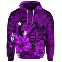 Custom Hawaiian Map Big Turtle Hibiscus Plumeria Tribal Polynesian Hoodie Purple - Polynesian Pride