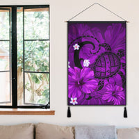 Hawaiian Map Big Turtle Hibiscus Plumeria Tribal Polynesian Hanging Poster - Purple - AH - Polynesian Pride