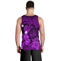Hawaiian Map Big Turtle Hibiscus Plumeria Tribal Polynesian Tank Top - Purple - AH - Polynesian Pride