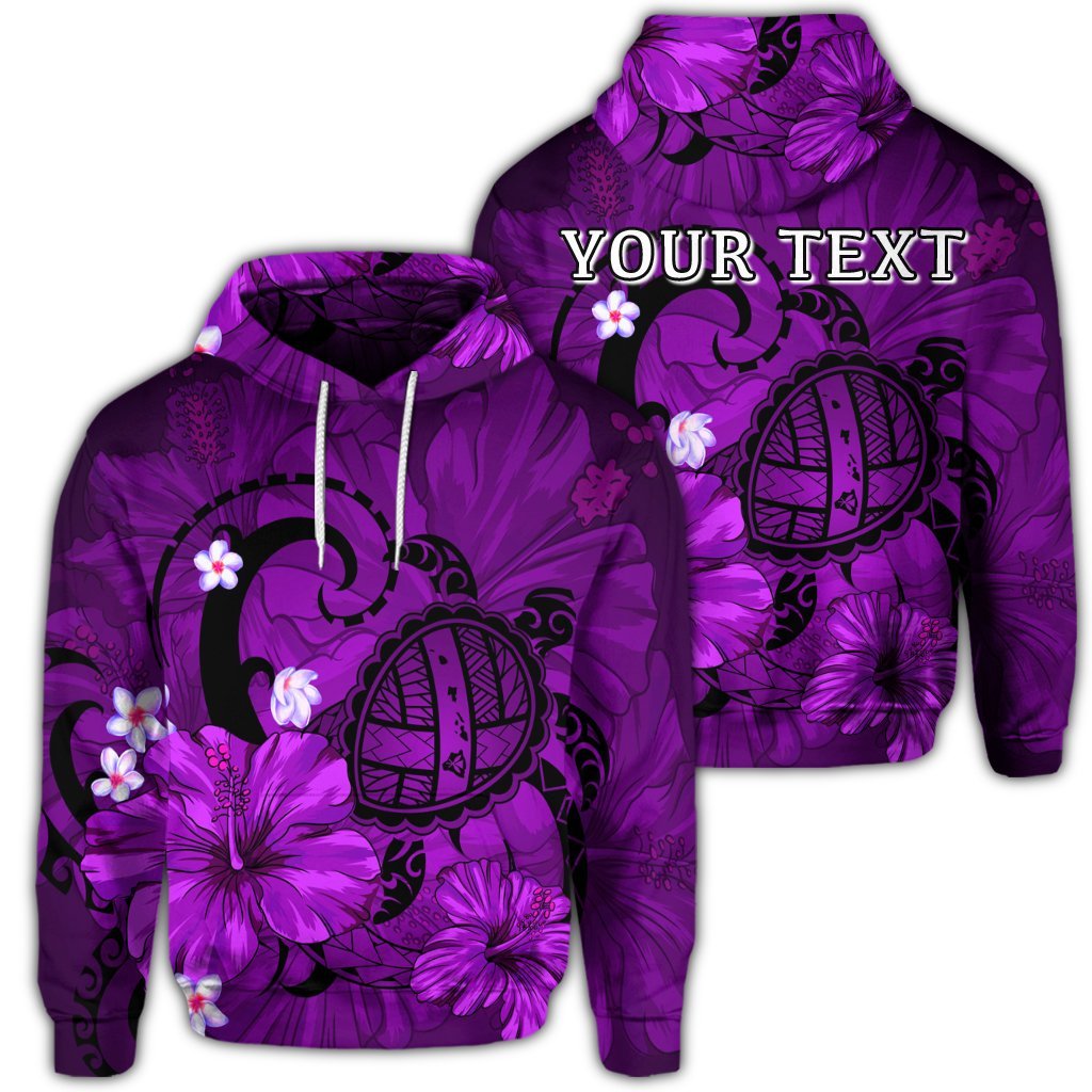 Custom Hawaiian Map Big Turtle Hibiscus Plumeria Tribal Polynesian Hoodie Purple Unisex Art - Polynesian Pride