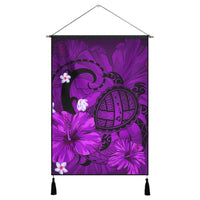 Hawaiian Map Big Turtle Hibiscus Plumeria Tribal Polynesian Hanging Poster - Purple - AH Hanging Poster Cotton And Linen - Polynesian Pride