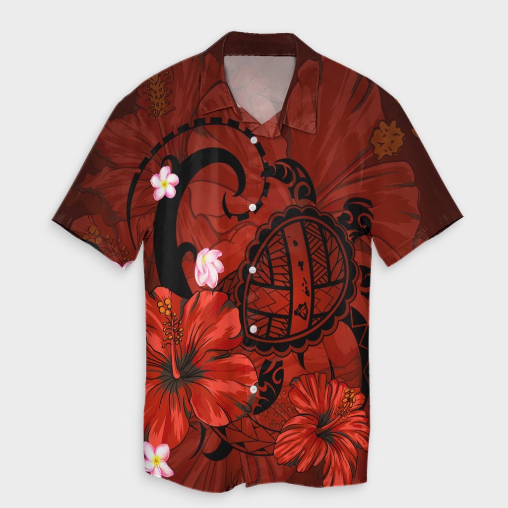 Hawaiian Map Big Turtle Hibiscus Plumeria Tribal Polynesian Hawaiian Shirt - Red - AH Unisex Black - Polynesian Pride