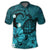 Hawaiian Map Big Turtle Hibiscus Plumeria Tribal Polynesian Polo Shirt Turquoise - Polynesian Pride