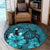 Hawaiian Map Big Turtle Hibiscus Plumeria Tribal Polynesian Round Carpet - Turquoise - AH - Polynesian Pride