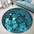 Hawaiian Map Big Turtle Hibiscus Plumeria Tribal Polynesian Round Carpet - Turquoise - AH - Polynesian Pride