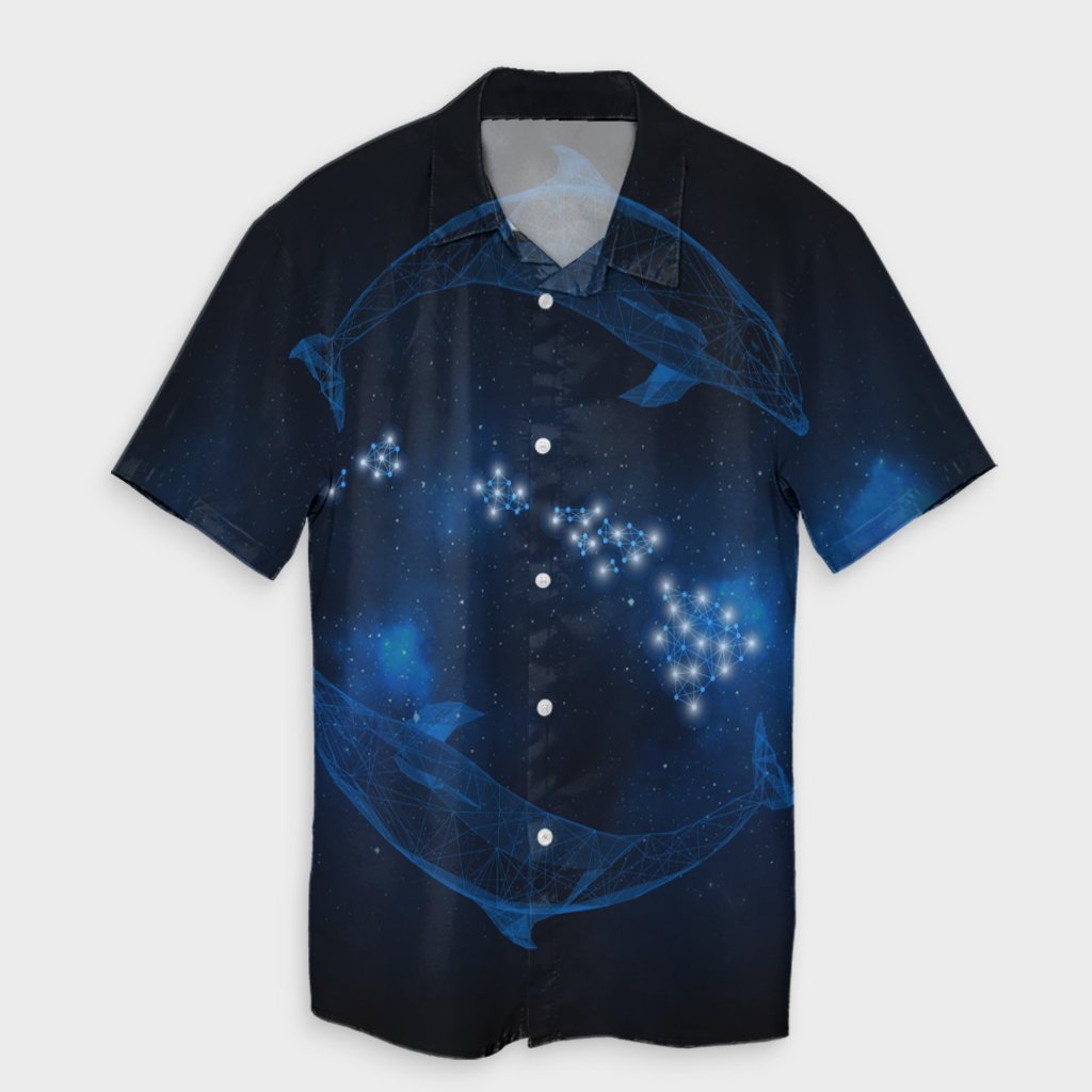 Hawaiian Map Galaxy Zodiac Dolphin Polynesian Hawaiian Shirt - AH Unisex Black - Polynesian Pride