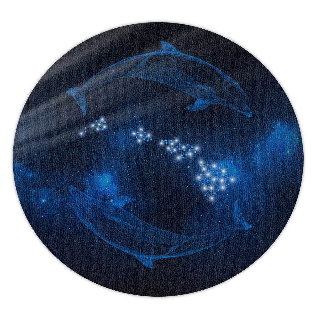 Hawaiian Map Galaxy Zodiac Dolphin Polynesian Round Carpet - AH Round Carpet Luxurious Plush - Polynesian Pride