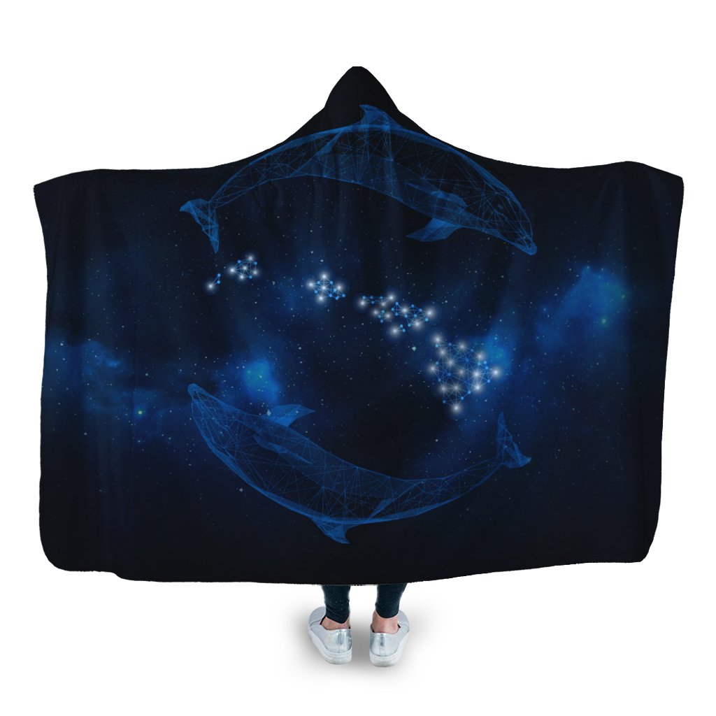 Hawaiian Map Galaxy Zodiac Dolphin Polynesian Hooded Blanket - AH Hooded Blanket White - Polynesian Pride