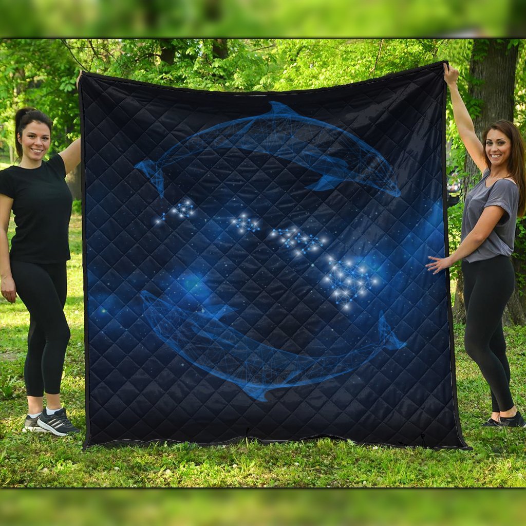 Hawaiian Map Galaxy Zodiac Dolphin Polynesian Premium Quilts - AH Black - Polynesian Pride