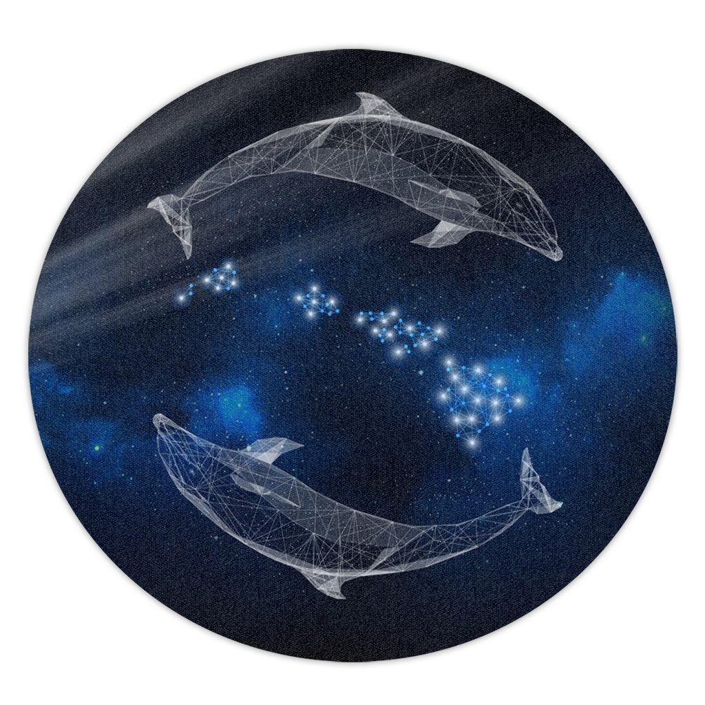 Hawaiian Map Galaxy Zodiac Dolphin White Polynesian Round Carpet - AH Round Carpet Luxurious Plush - Polynesian Pride