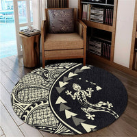 Hawaiian Map Gecko Tattoo Kakau Polynesian Round Carpet Beige AH - Polynesian Pride