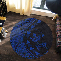 Hawaiian Map Gecko Tattoo Kakau Polynesian Round Carpet Blue AH - Polynesian Pride