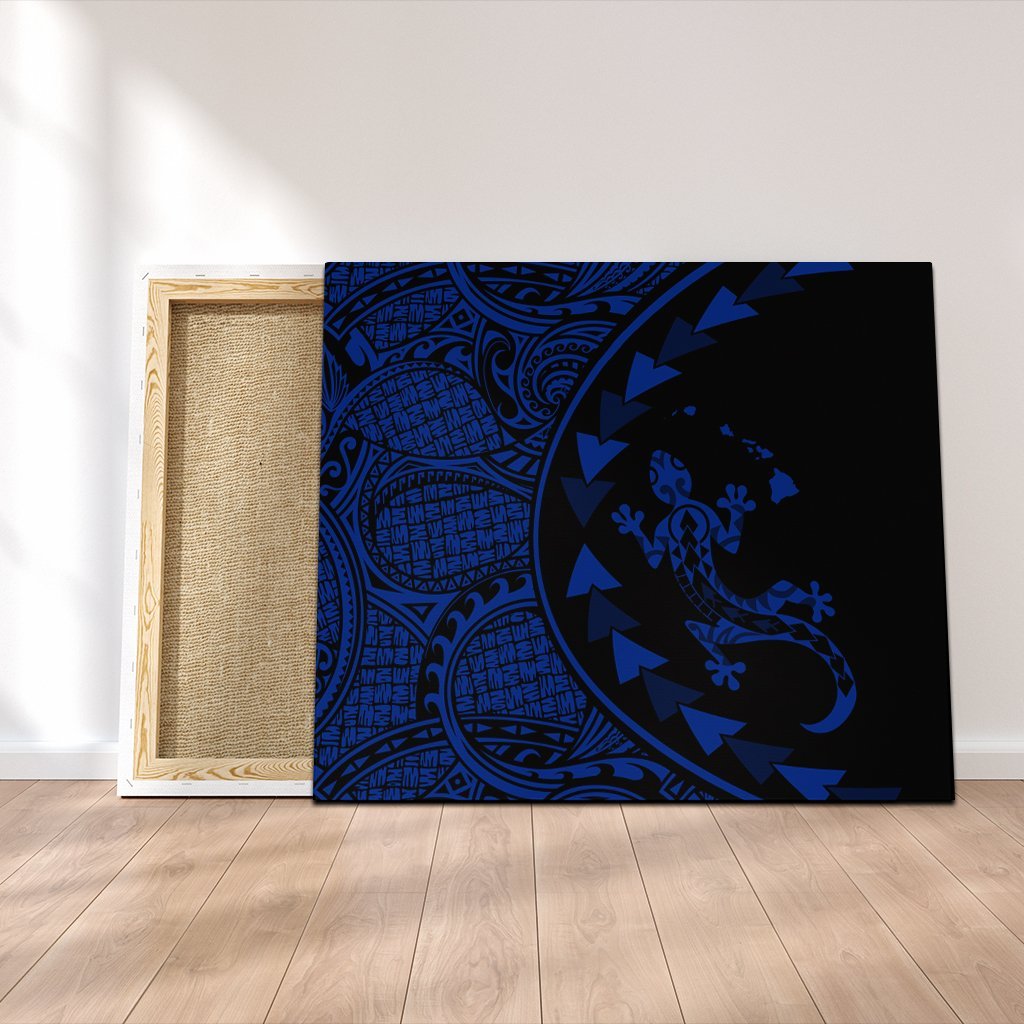 Hawaiian Map Gecko Tattoo Kakau Polynesian Canvas Blue AH Canvas Poly-cotton - Polynesian Pride