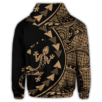 Hawaiian Map Gecko Tattoo Kakau Polynesian Zip Hoodie Gold - Polynesian Pride