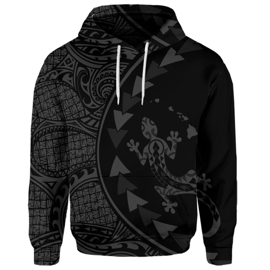 Custom Hawaiian Map Gecko Tattoo Kakau Polynesian Hoodie Gray - Polynesian Pride