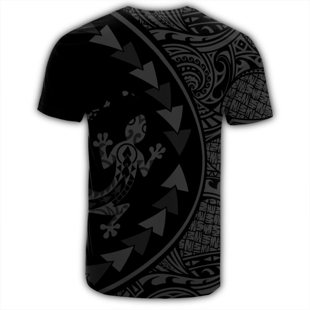 Hawaiian Map Gecko Tattoo Kakau Polynesian T Shirt Gray - Polynesian Pride